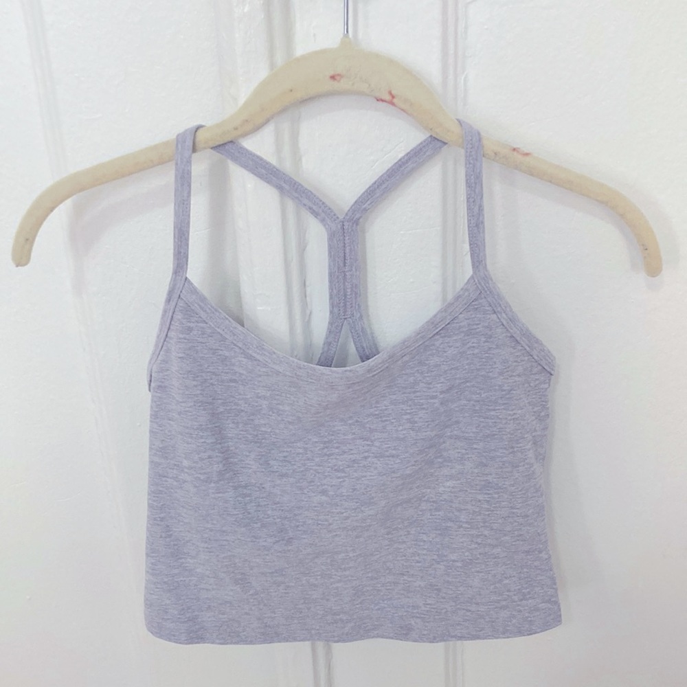Beyond Yoga Space Dye Slim Racerback Crop Tank in Lavender, Gently Worn